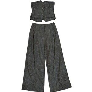 Mystree Wool Blend Herringbone Vest Wide Leg Pants 2 Piece Set S Dark Academia